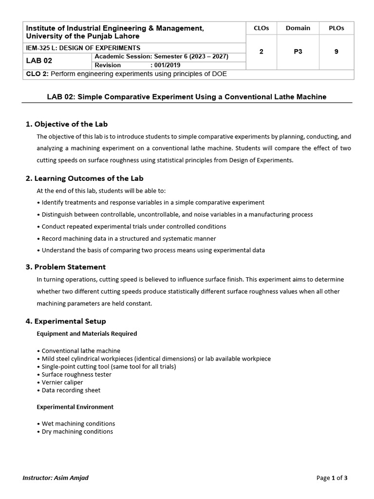 LAB 02 Simple Comparative Experiment-I | PDF | Experiment