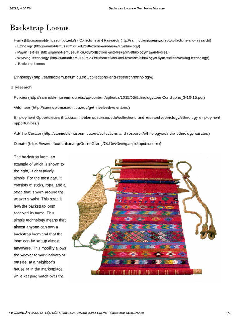 Backstrap Looms - Sam Noble Museum | PDF