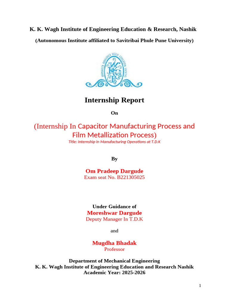 Internship Report Template | PDF | Capacitor | Engineering