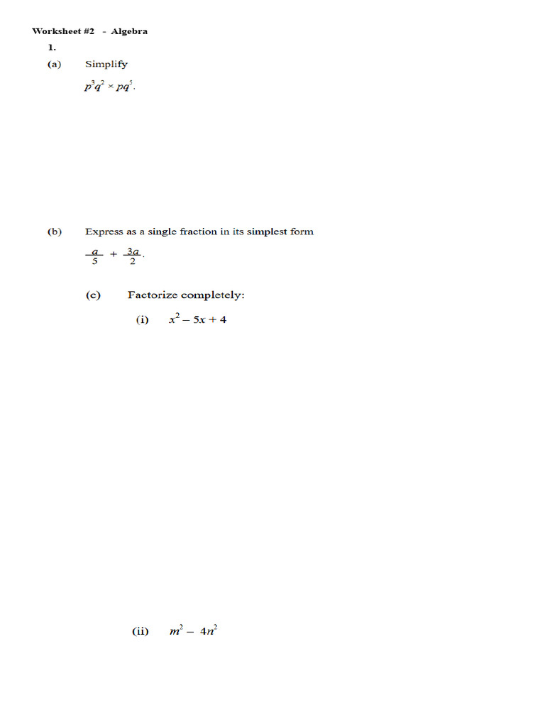 Worksheet #1 - Algebra | PDF