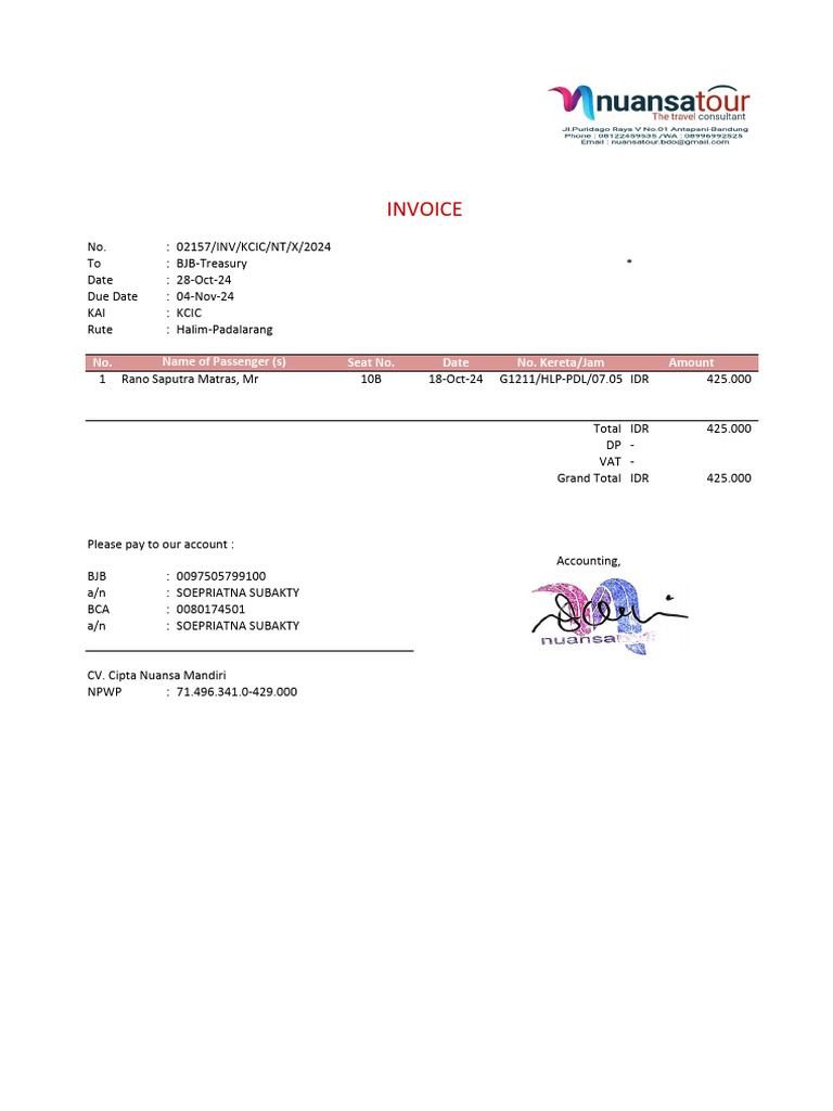 Invoice KCIC 02157 | PDF