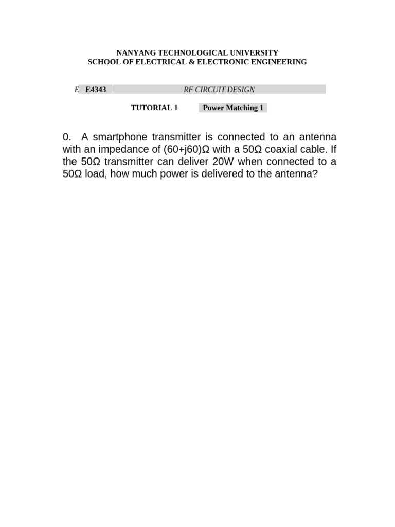 T1 - 2 - Power Matching Tutorial Question | PDF