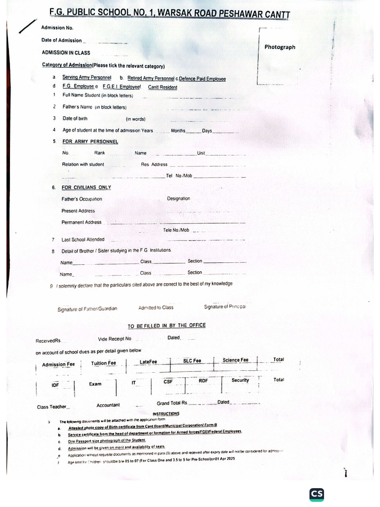 FG Admission Form | PDF