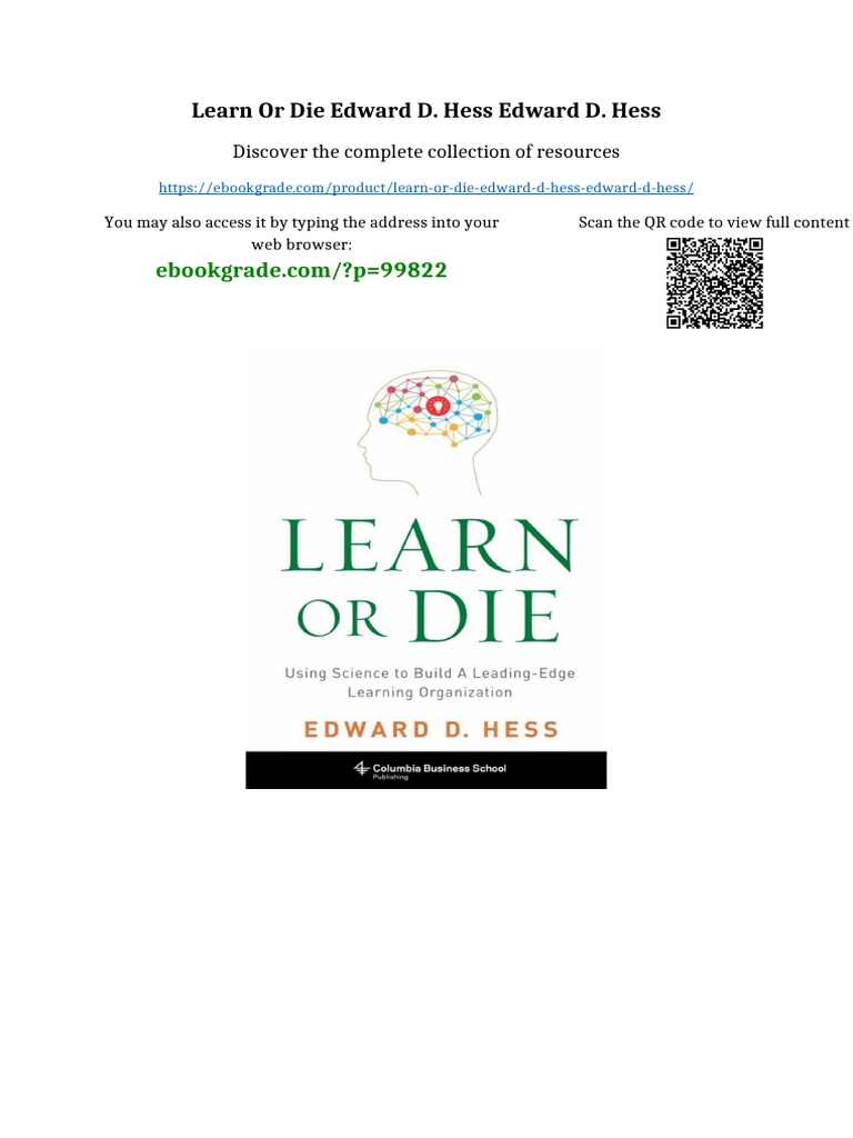 Learn or Die Edward D. Hess Edward D. Hess Newest Edition 2025 | PDF