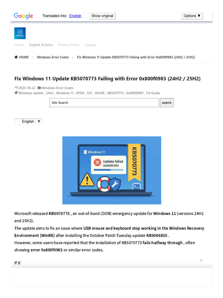 Fix Windows 11 Update KB5070773 Failing With Error 0x800f0983 (24H2 ...