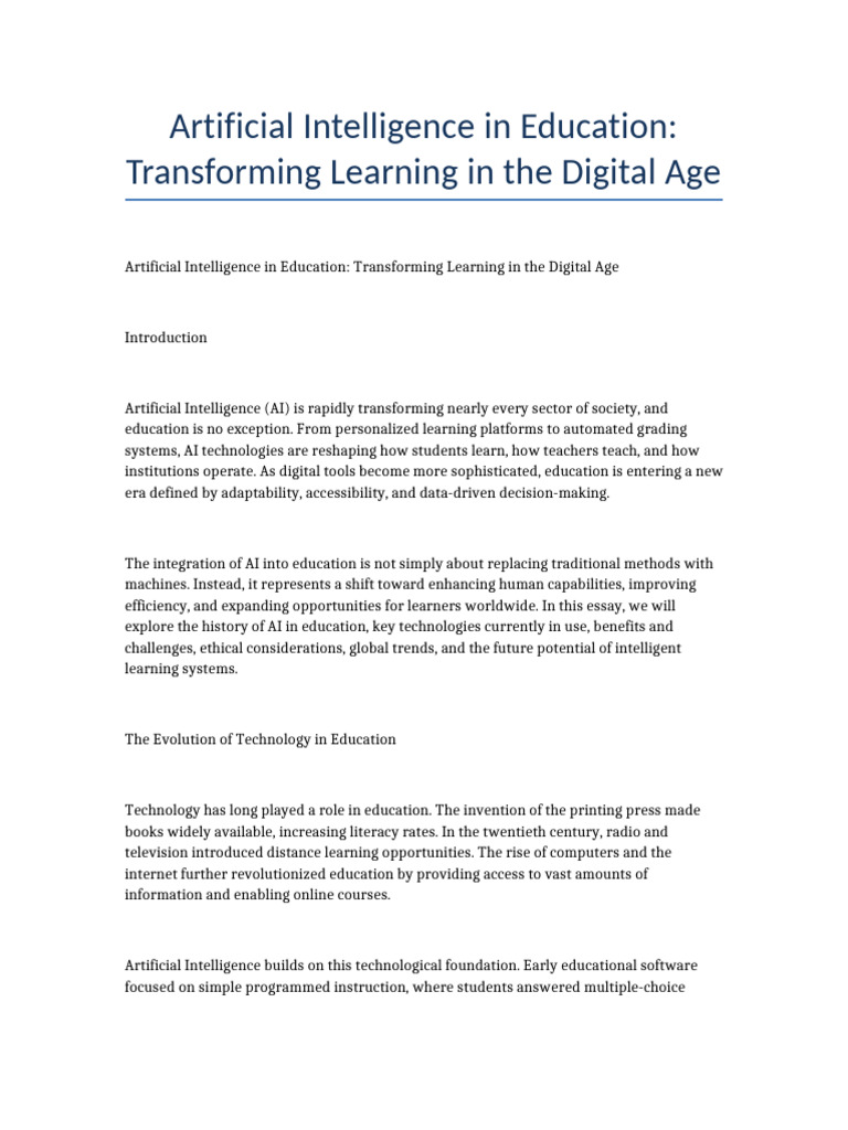 Artificial Intelligence in Education 5000 Words | PDF | Intelligence ...