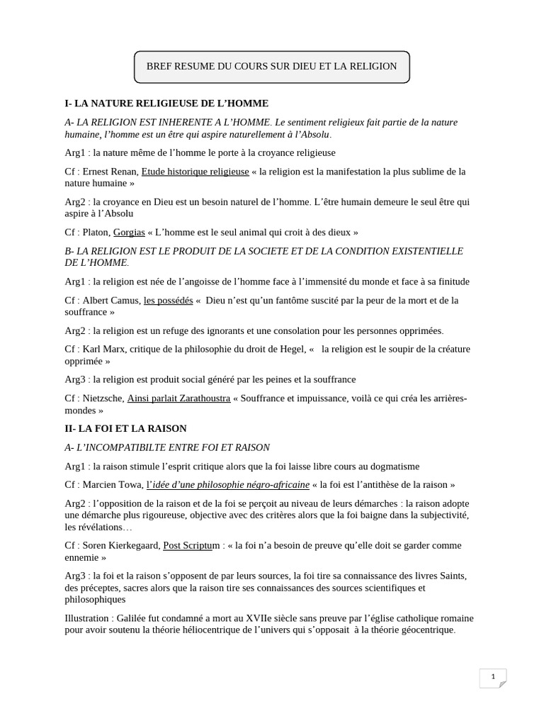 Resume Du Cours Sur La Religion | PDF | Raison | Moralité