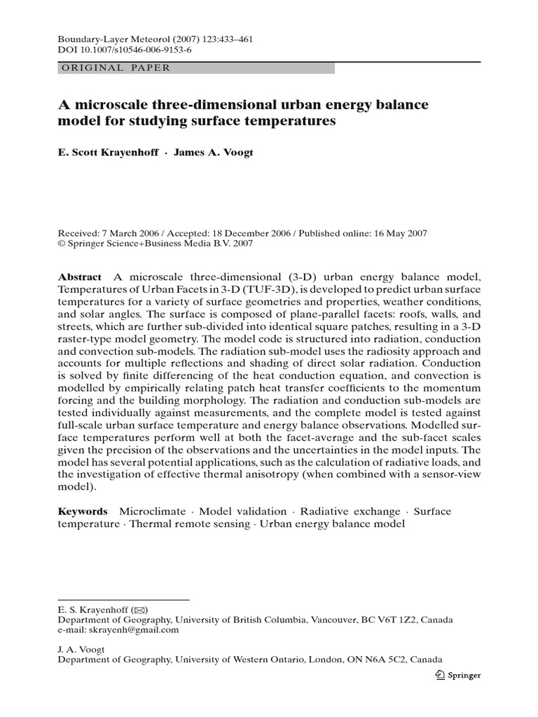 Amicroscale Three-Dimensional Urban Energy Balance | PDF | Thermal ...