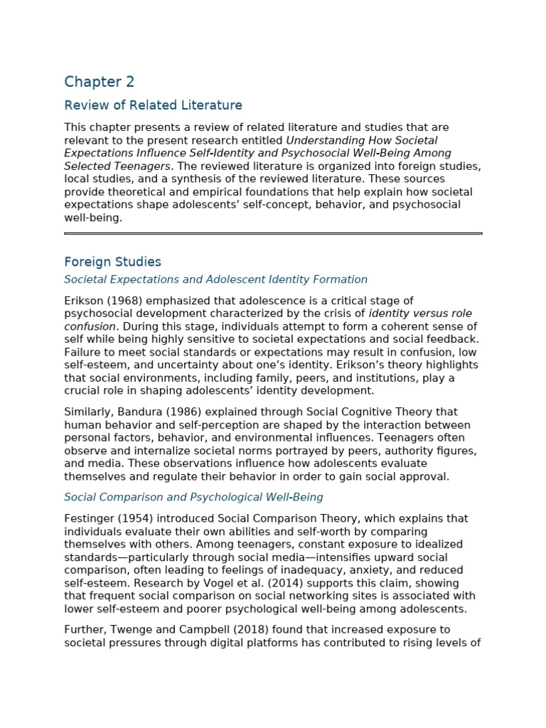 Chapter 2 - Review of Related Literature | PDF | Adolescence | Identity ...