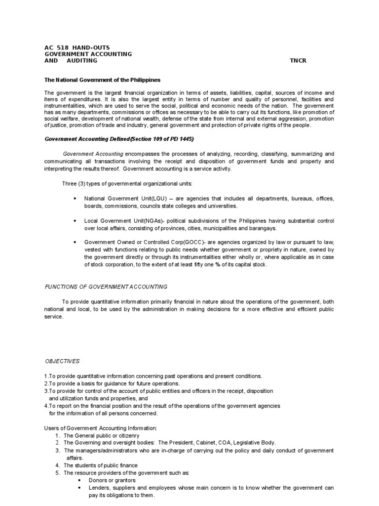 Government Accounting Accounting Responsibilities Debits And Credits Budget