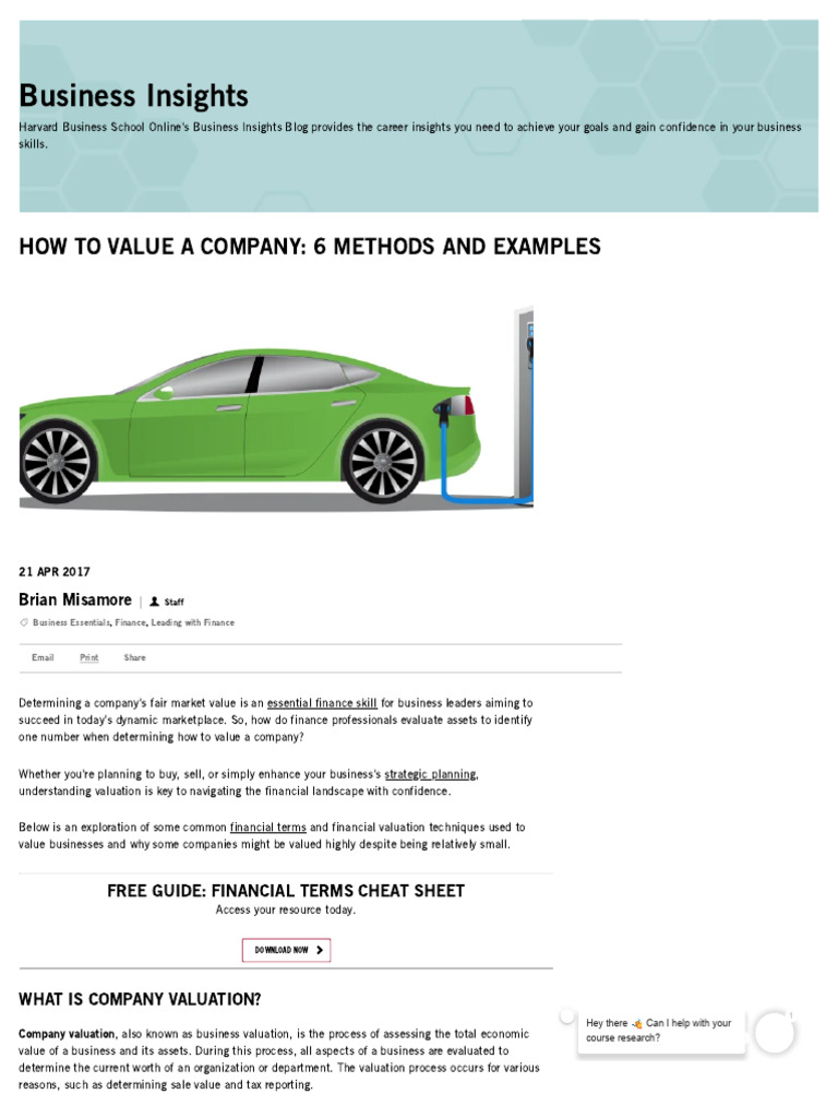 How To Value A Company - 6 Methods and Examples - HBS Online | PDF ...