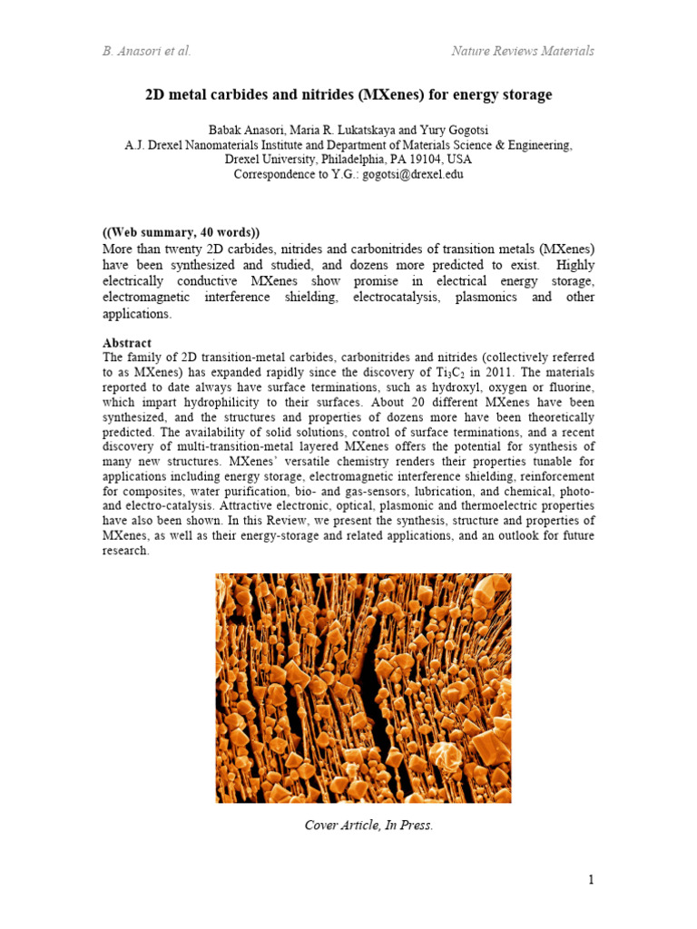 2D Metal Carbides and Nitrides (MXenes) For Energy Storage | PDF ...