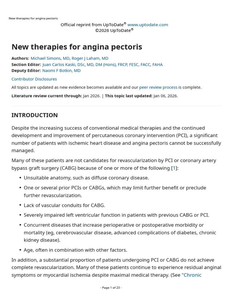 New Therapies For Angina Pectoris | PDF | Coronary Artery Bypass ...
