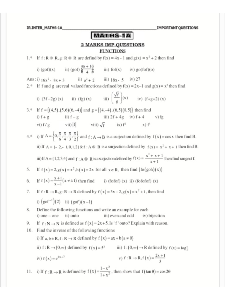 Inter Maths 1a 2m Imp Qns | PDF