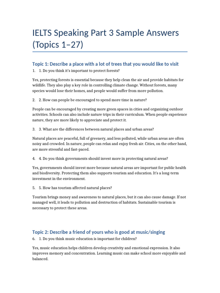 IELTS Speaking Part3 Sample Answers | PDF | Psychology | Natural ...
