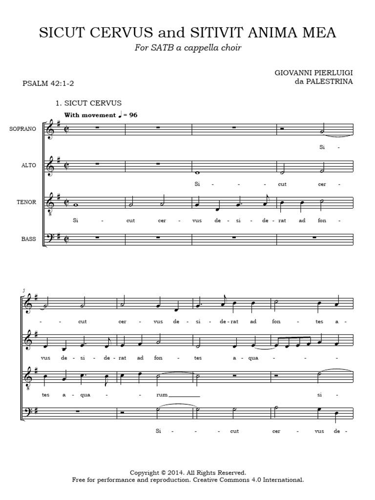 Complete Score - Sicut Cervus, PDPWV Mot183 (Palestrina) | PDF