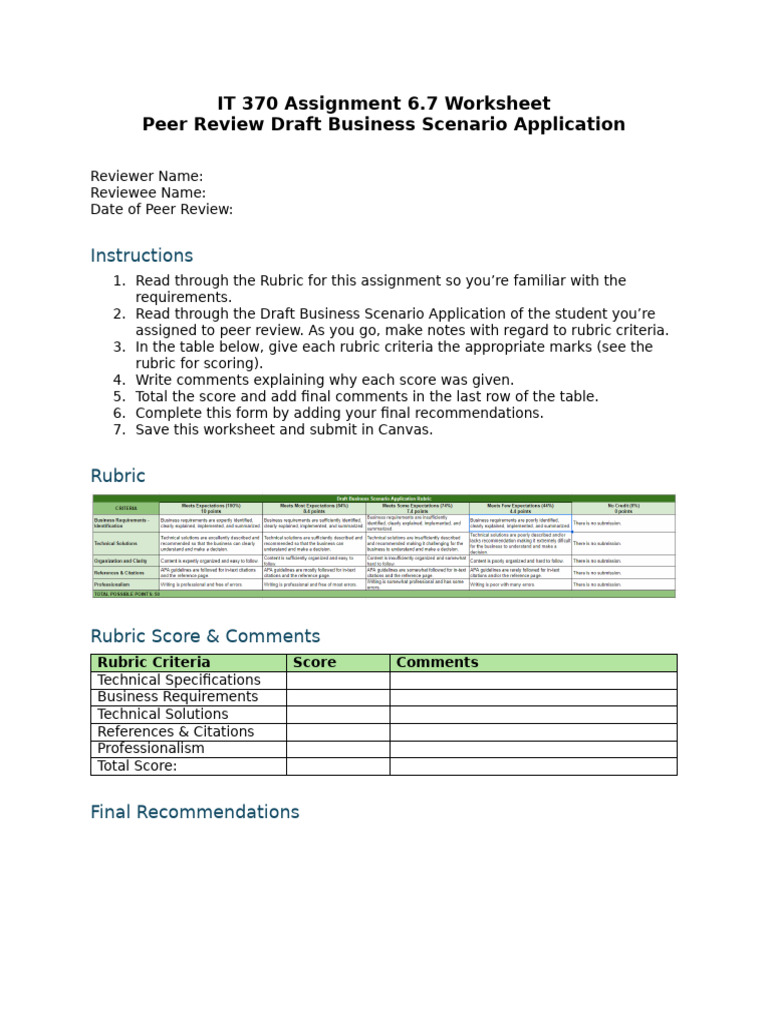 IT 370 Peer Review Worksheet | PDF