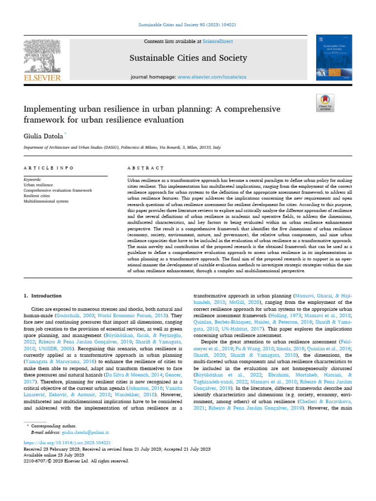 Implementing Urban Resilience in Urban Planning | PDF | Ecological ...