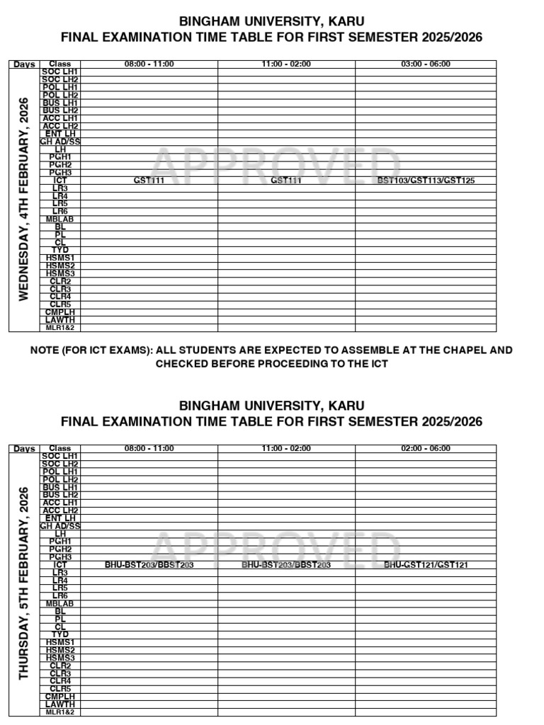 FINAL Examination TT 1ST Semester 2025-2026 Academic Session | PDF