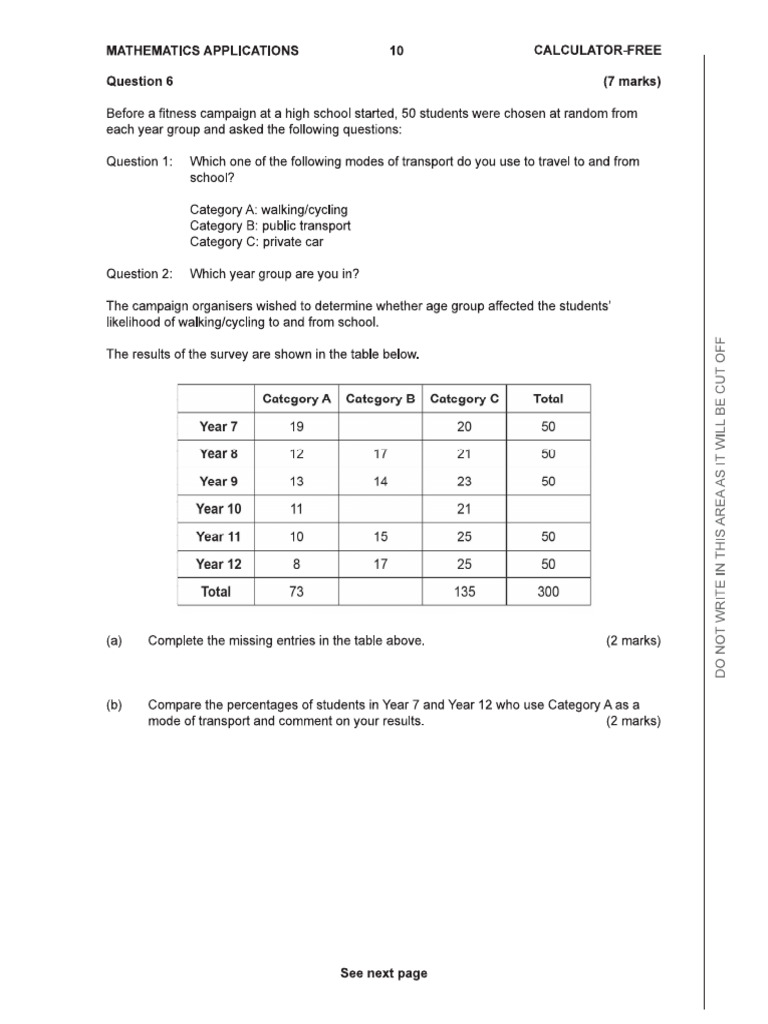 3a. WACE 2016 Question Two-Way Tables Calc Free | PDF