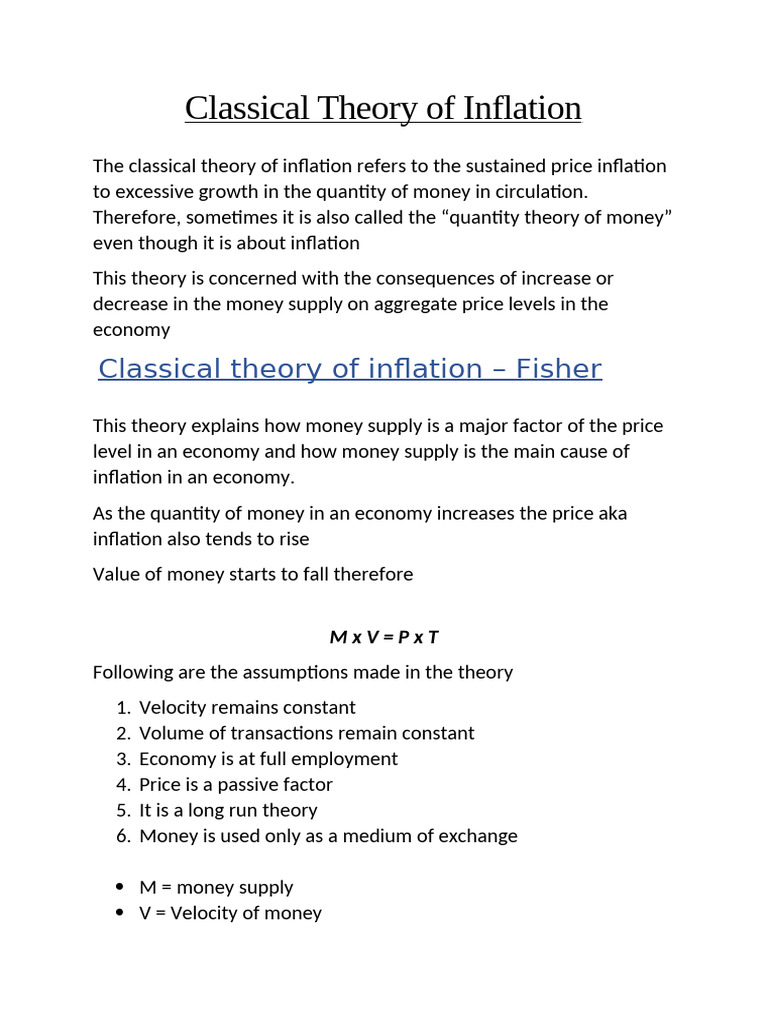 Classical Theory of Inflation | PDF | Money Supply | Money