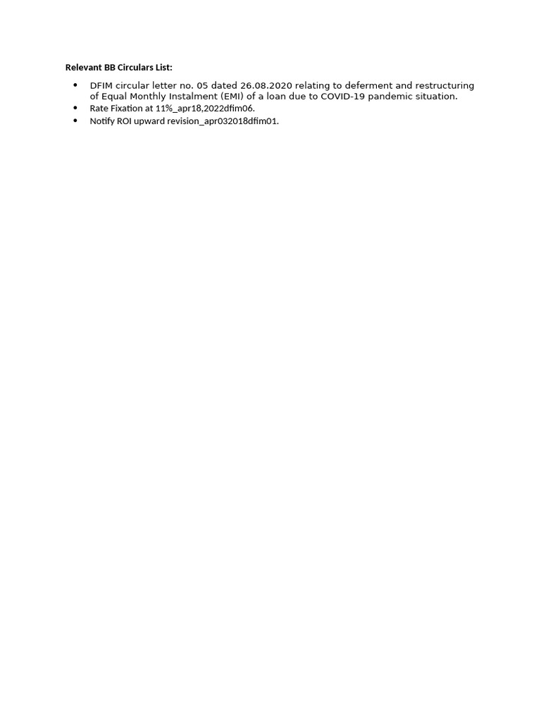 Relevant BB Circulars List | PDF