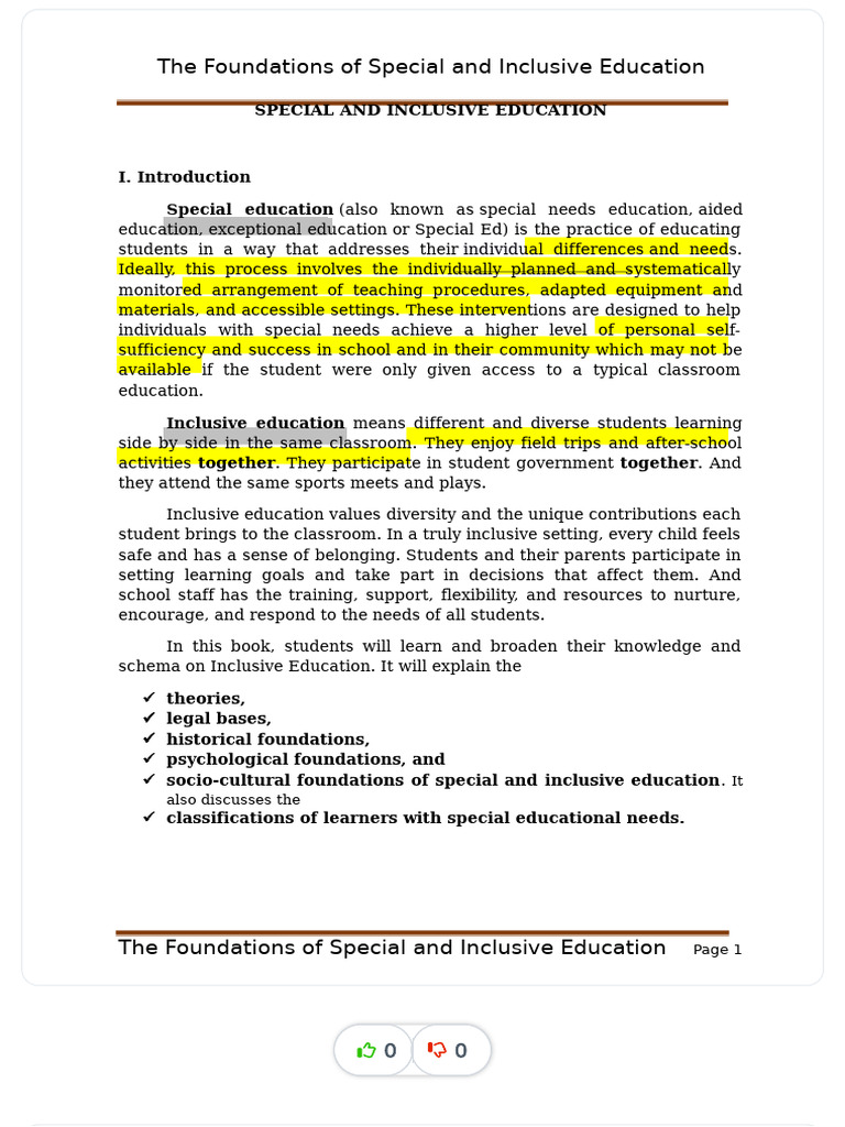 Foundation of Special and Inclusive Education | PDF | Learning ...