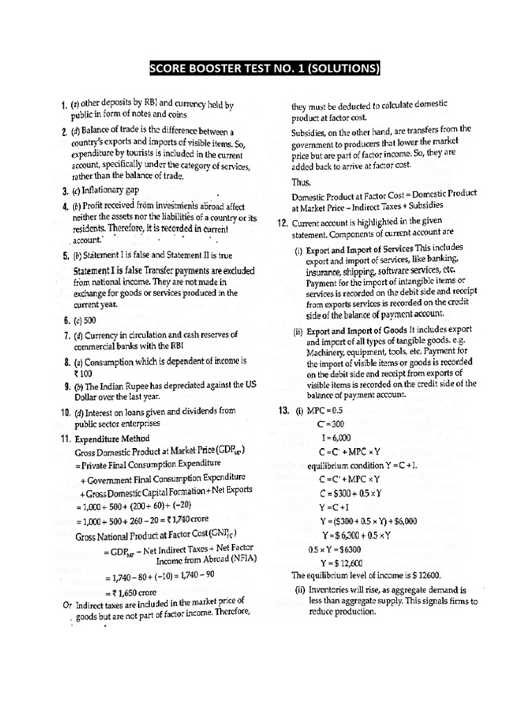 01 Score Booster Practice Paper-01 (Solution) | PDF