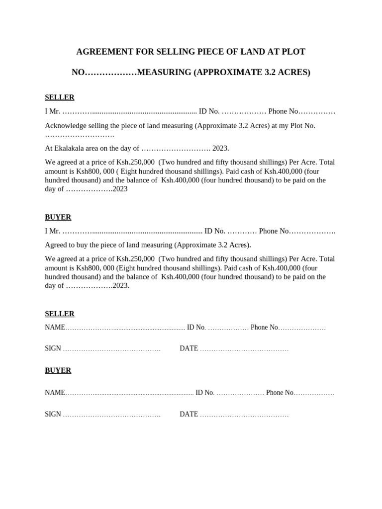 Agreement For Selling Piece of Land at Plot No | PDF