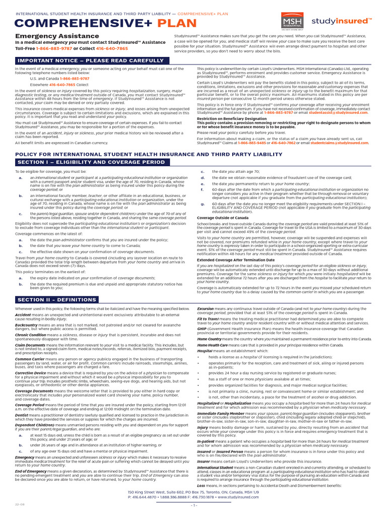 Comprehensive+ International Student Insurance Policy | PDF | Drugs ...