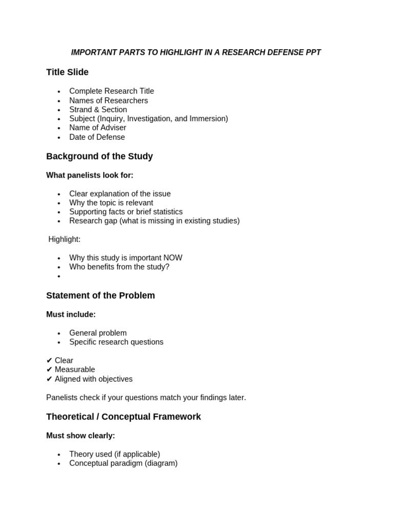 Important Parts To Highlight in A Research Defense | PDF | Methodology ...