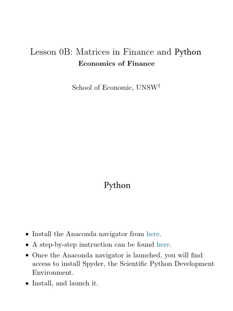 Lesson 0B Matrices in Finance and Python | PDF | Matrix (Mathematics ...