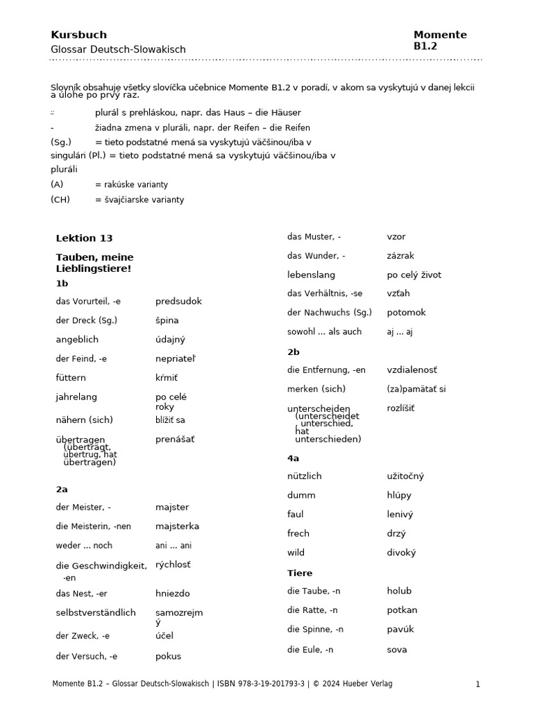 Momente B1 2 KB Glossar Deutsch Slowakisch | PDF