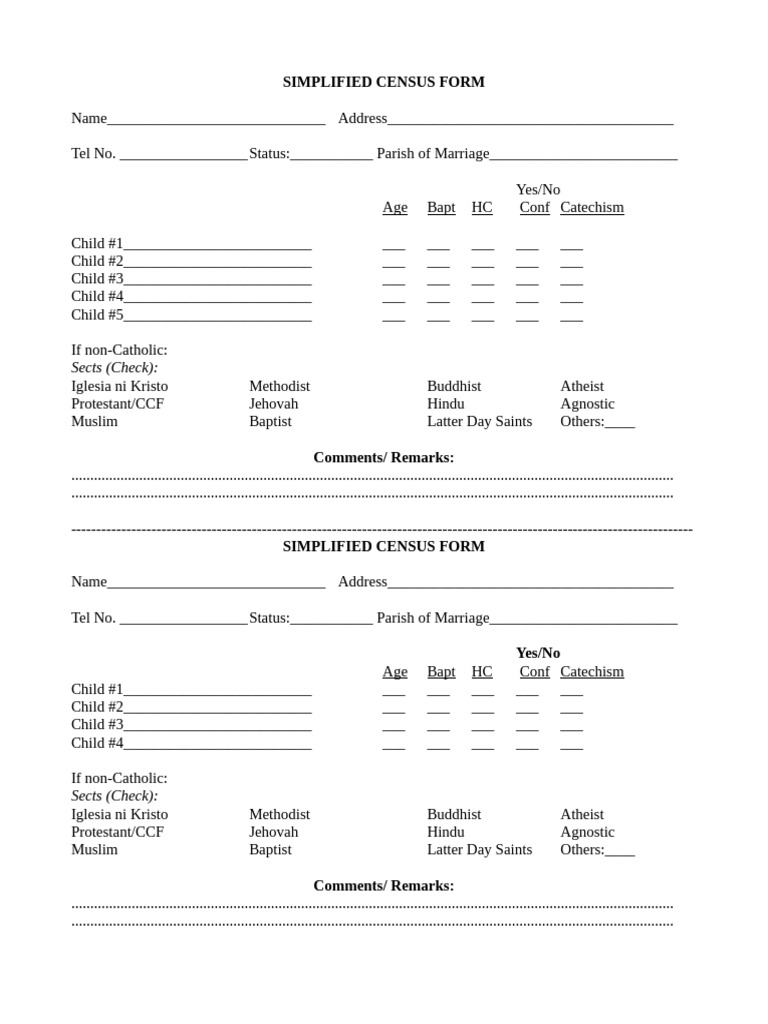 1 Simplified Census Form | PDF | Spirituality
