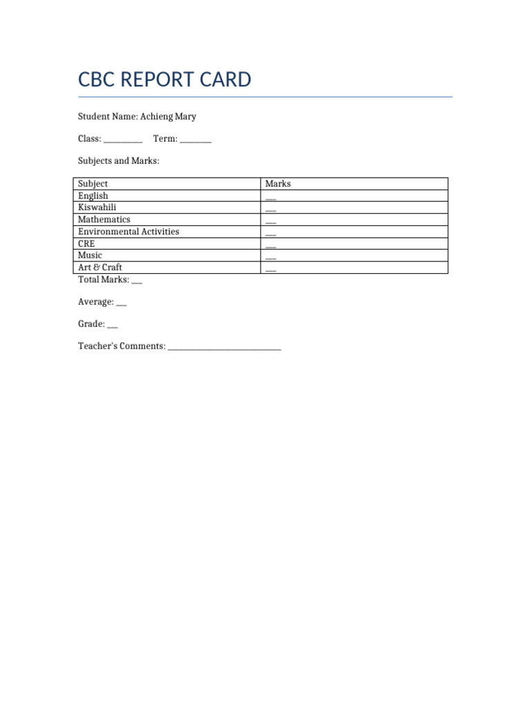 CBC Report Cards 10 Students | PDF