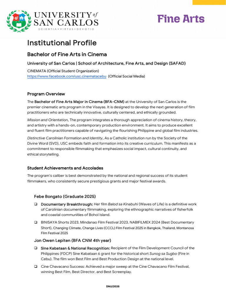 University of San Carlos BFA Cinema Program Profile and Proposal ...