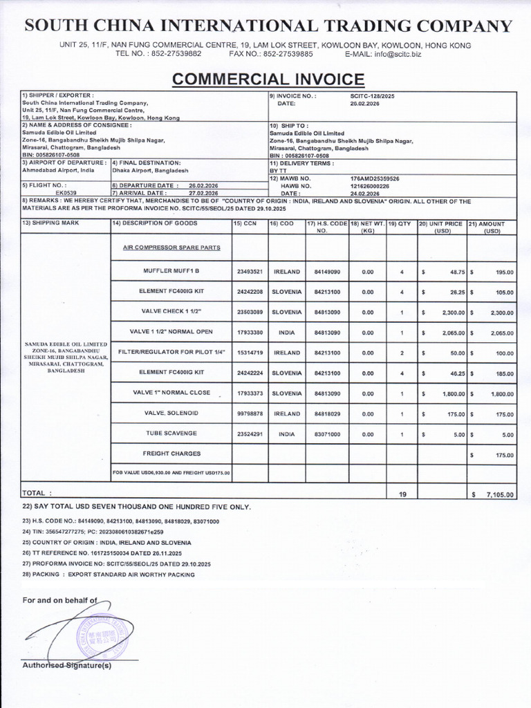 Commercial Invoice Under PI No. 55 | PDF