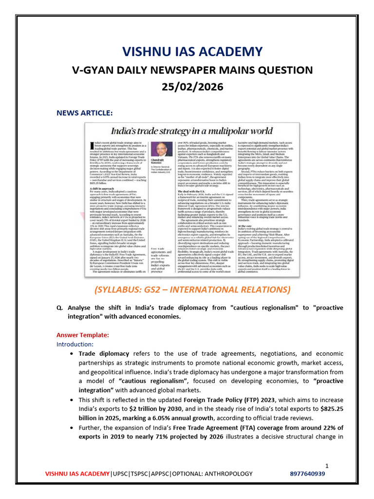 25-02-2026 Daily Newspaper Mains Question With Answer | PDF | Exports ...