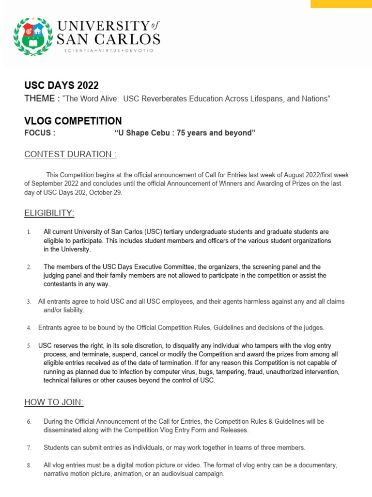 USC VLOG Competition Rules and Guidelines Updated | PDF