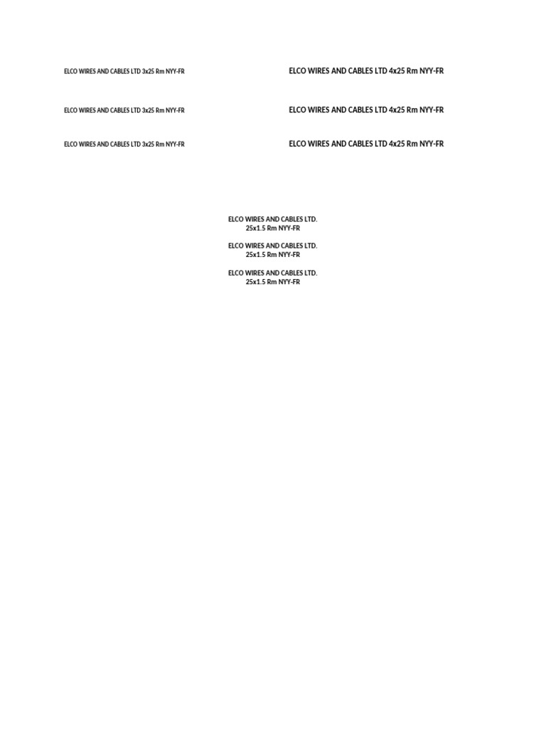 Elco Wires and Cables LTD 4X25 RM Nyy-Fr | PDF