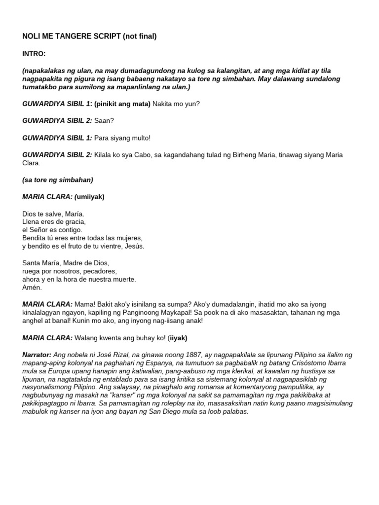 Noli Me Tanghere Script | PDF