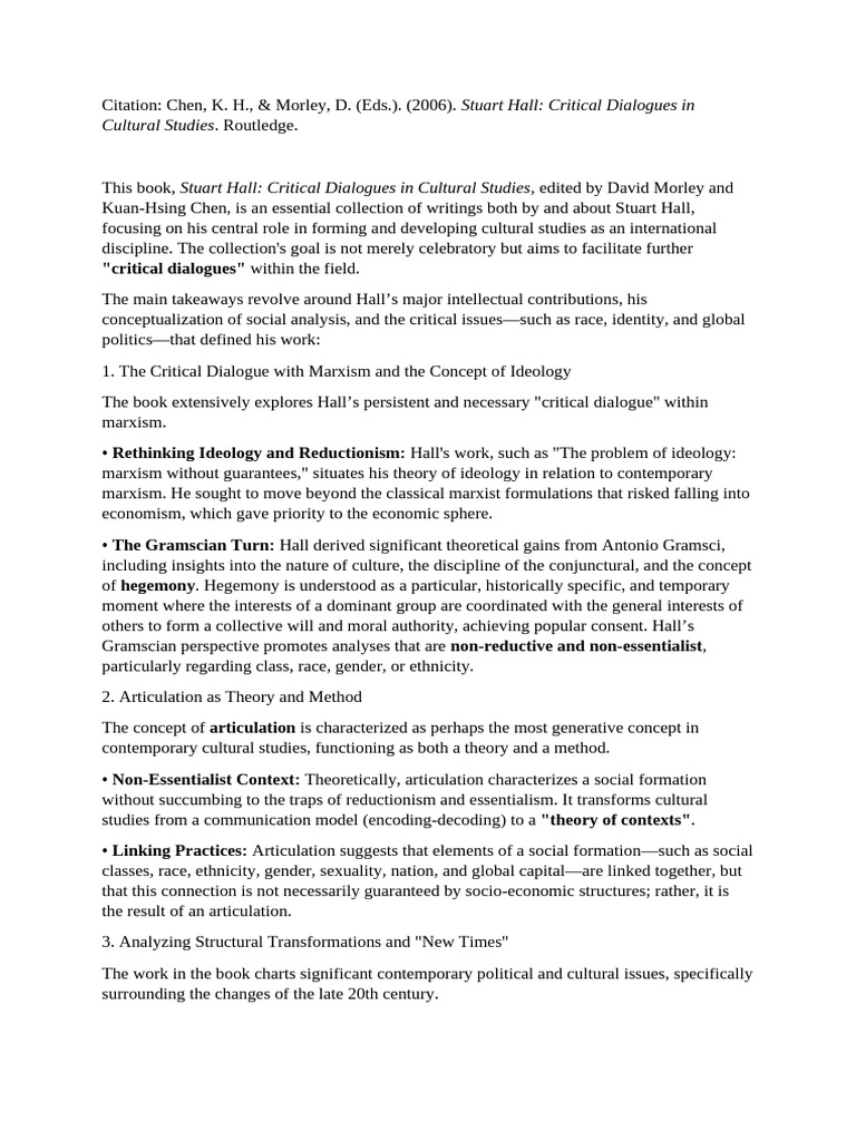 Stuart Hall Critical Dialogues 2006 Reading Card | PDF | Cultural ...