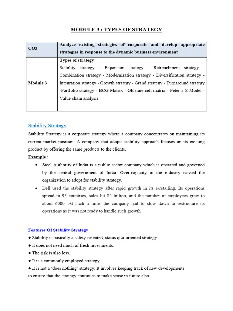 Module 3 - Types of Strategies | PDF | Mergers And Acquisitions ...