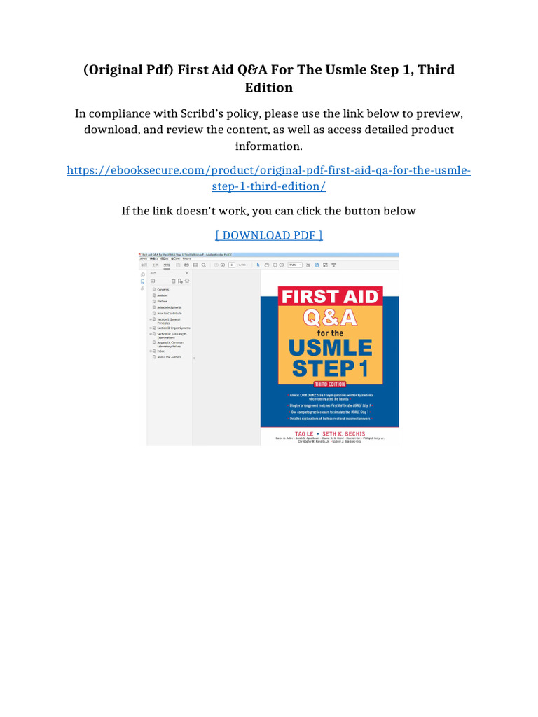 (Original PDF) First Aid Q&A For The USMLE Step 1, Third Edition | PDF ...