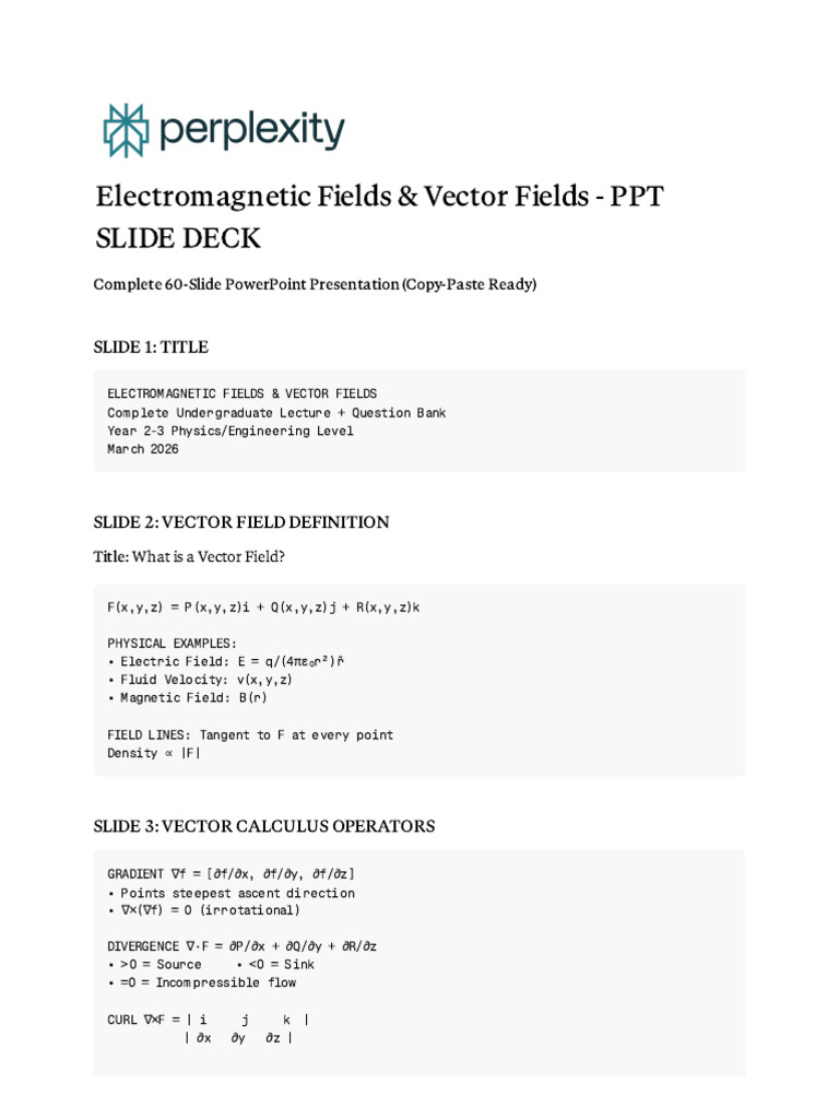 Electromagnetic Fields & Vector Fields - PPT SLI | PDF ...