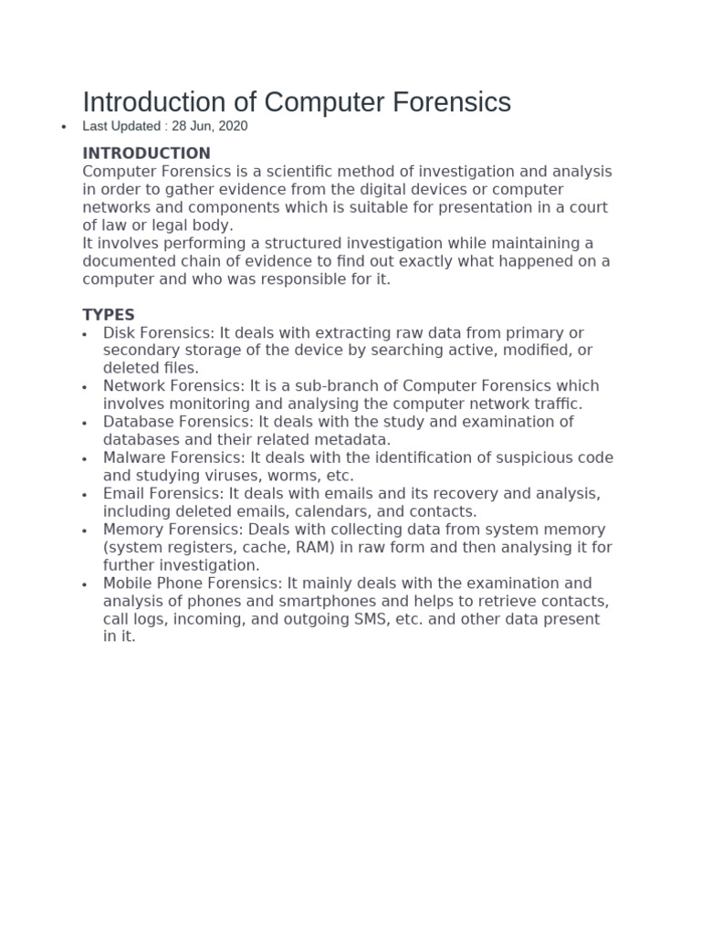 Introduction of Computer Forensics | PDF | Computer Forensics ...