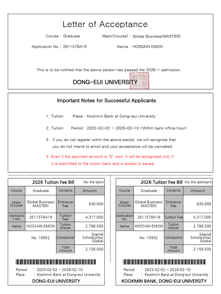 Hossain Emon Invoice Dong Eui | PDF