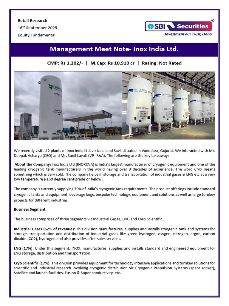 Inox India LTD - Plant Visit Note | PDF | Cryogenics | Liquefied ...