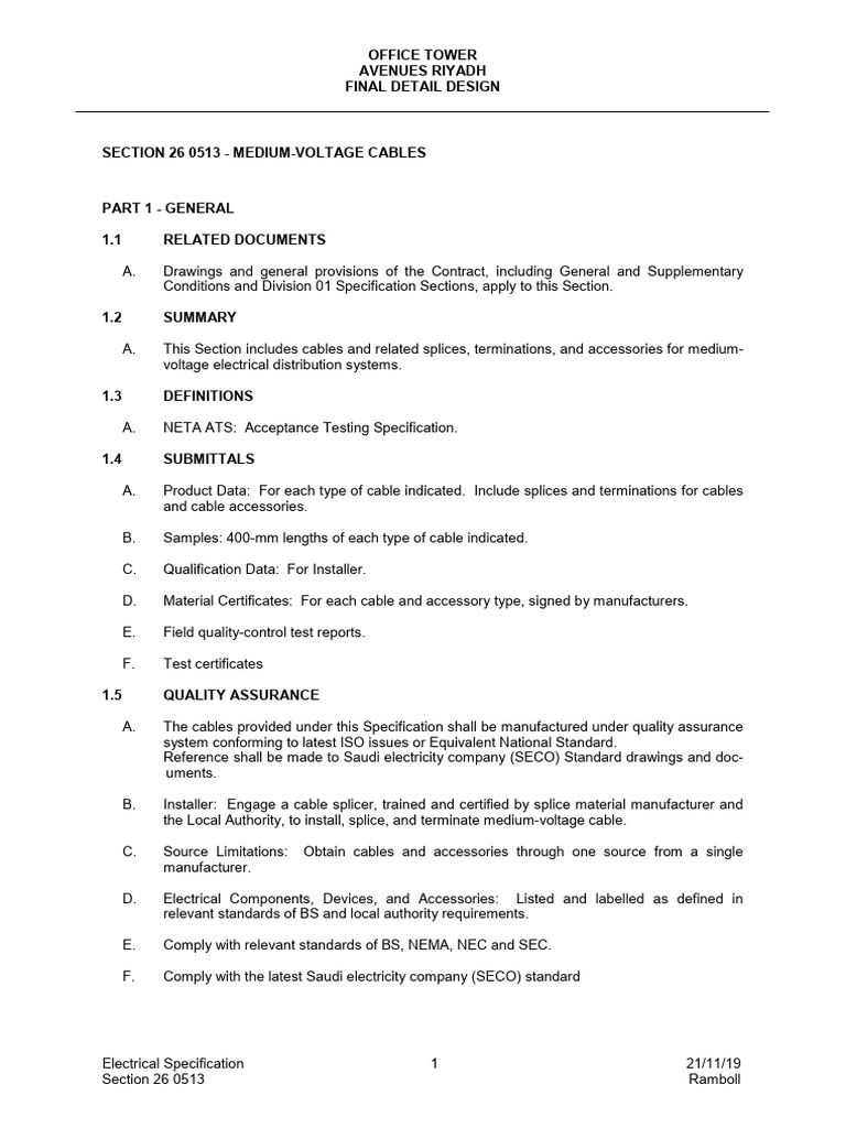 26 0513 Medium Voltage Cables | PDF | Insulator (Electricity ...