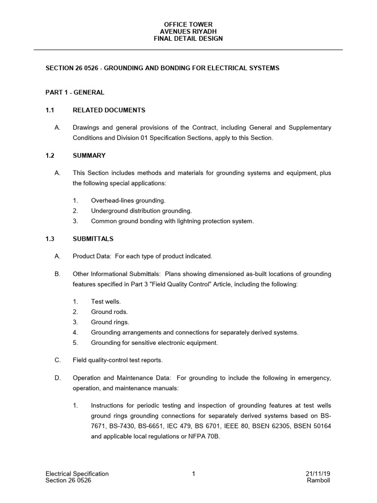 26 0526 Grounding & Bonding For Electrical System | PDF | Electrical ...